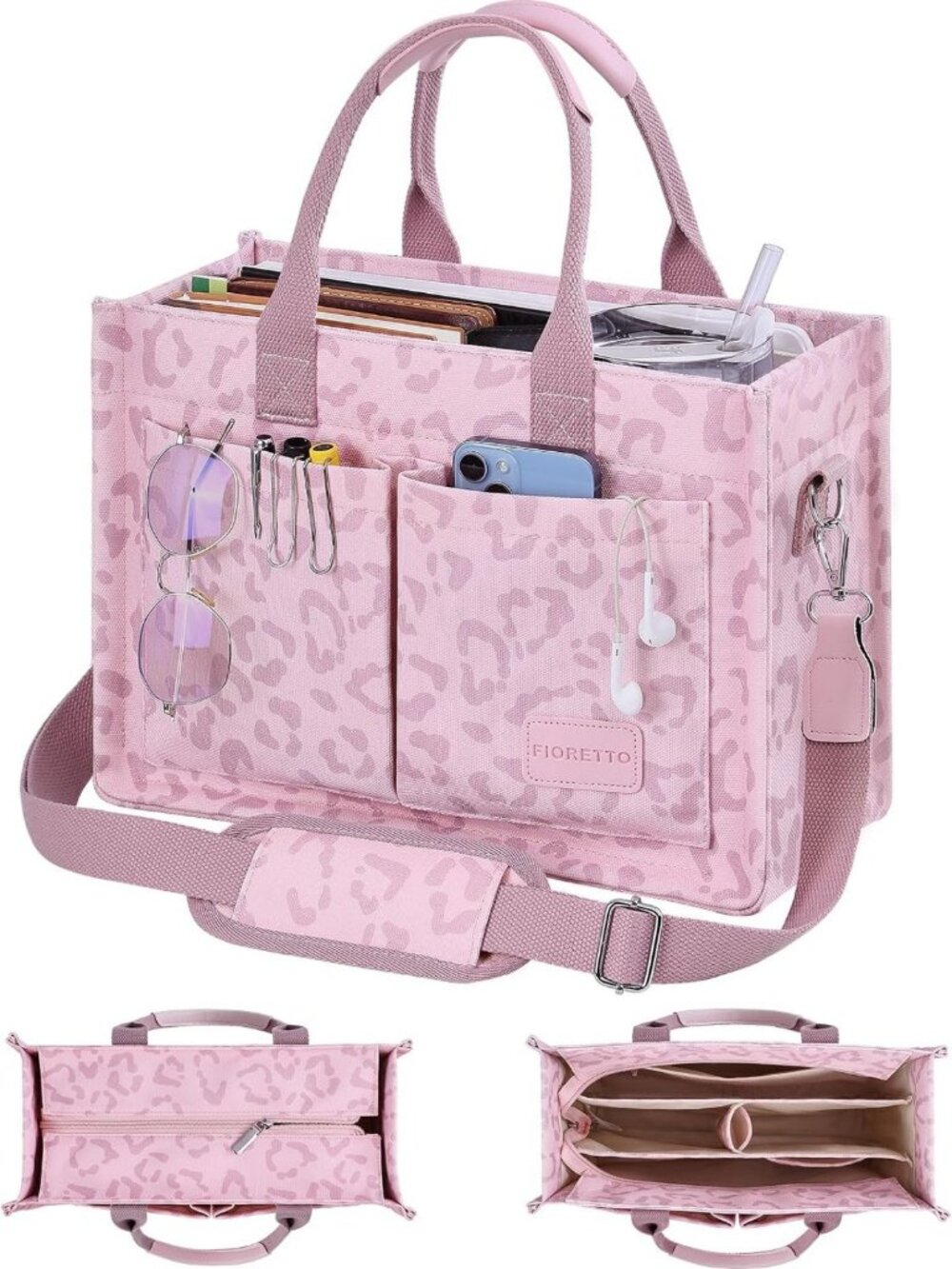 Stylish Canvas Tote Bag for Women - Zipper Closure, Multi-Compartment, Perfect